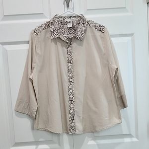 Rebecca Malone Button Down, XL, Brown & Cream